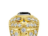 Yellow gold Fancy Black Princess Cut Brilliant Halo Pave Diamond Milgrain Ring_5