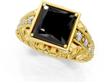 Yellow gold Fancy Black Princess Cut Brilliant Milgrain Filigree Diamond Ring with Square Prong Setting_1