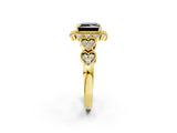 Yellow gold Fancy Black Princess Cut Brilliant Milgrain Pave Heart Band Solitaire Ring_2