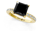 Yellow gold Fancy Black Princess Cut Brilliant Pavé Band Solitaire with Four-Prong Setting_1