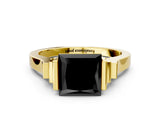 Yellow gold Fancy Black Princess Cut Brilliant Solitaire Diamond Ring with Channel Set Band and Bar Prong Setting