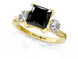 Yellow gold Fancy Black Princess Cut Brilliant Three-Stone Diamond Ring with Pavé Band and Four-Prong Setting_4