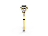 Yellow gold Fancy Black Princess Cut Brilliant Three-Stone Diamond Ring with Pavé Band and Four-Prong Setting_5
