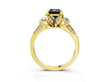 Yellow gold Fancy Black Princess Cut Brilliant Three-Stone Diamond Ring with Pavé Band and Four-Prong Setting_6