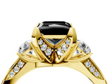 Yellow gold Fancy Black Princess Cut Brilliant Three-Stone Diamond Ring with Pavé Band and Four-Prong Setting_7