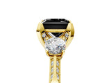 Yellow gold Fancy Black Princess Cut Brilliant Three-Stone Diamond Ring with Pavé Band and Four-Prong Setting_8