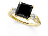 Yellow gold Fancy Black Princess Cut Brilliant Three-Stone Pave Band with Four-Prong Setting_1