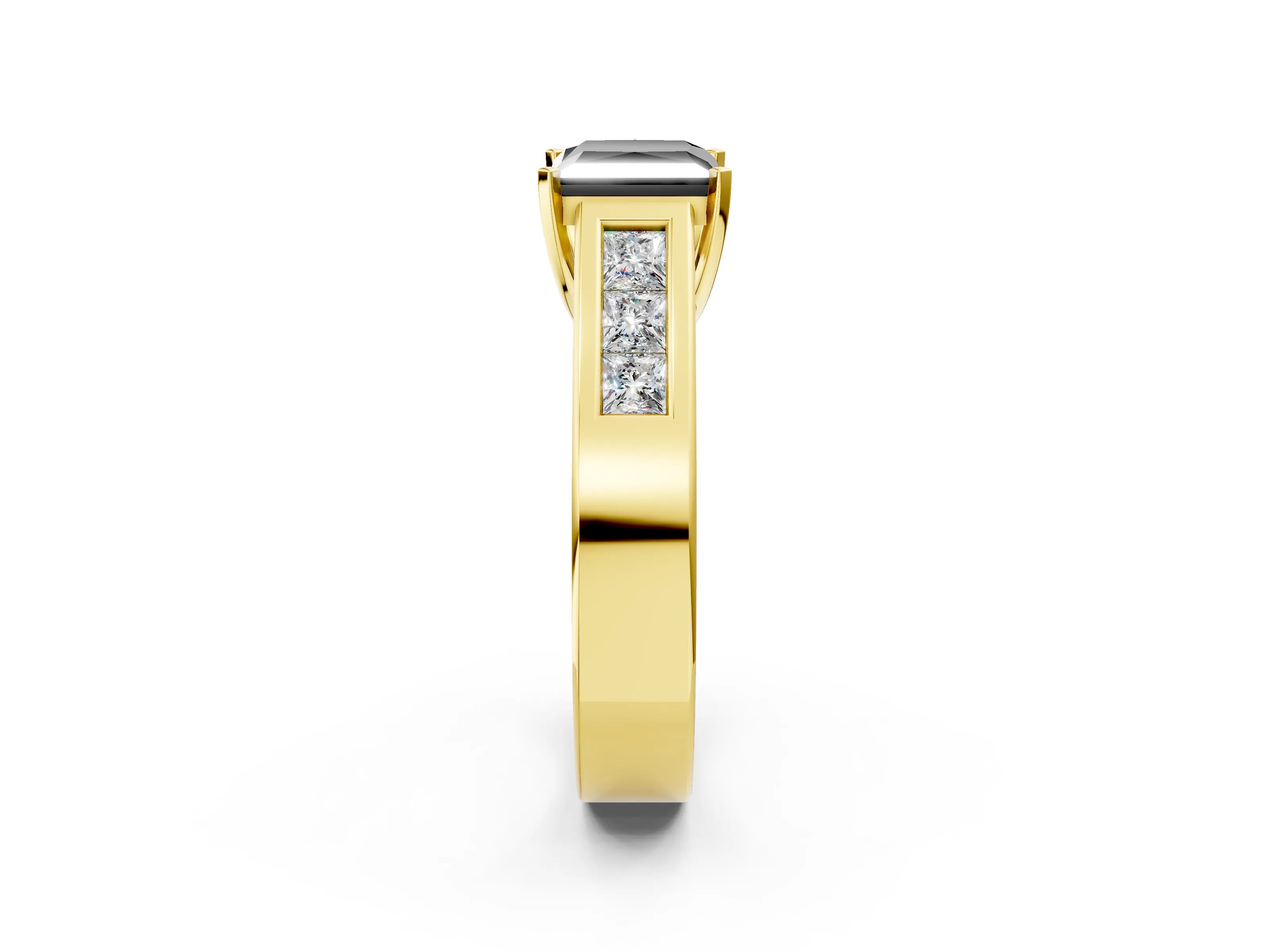 Yellow gold Fancy Black Princess Cut Cut Channel Set Solitaire Ring with Four-Prong Setting_2