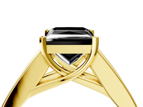 Yellow gold Fancy Black Princess Cut Cut Channel Set Solitaire Ring with Four-Prong Setting_4