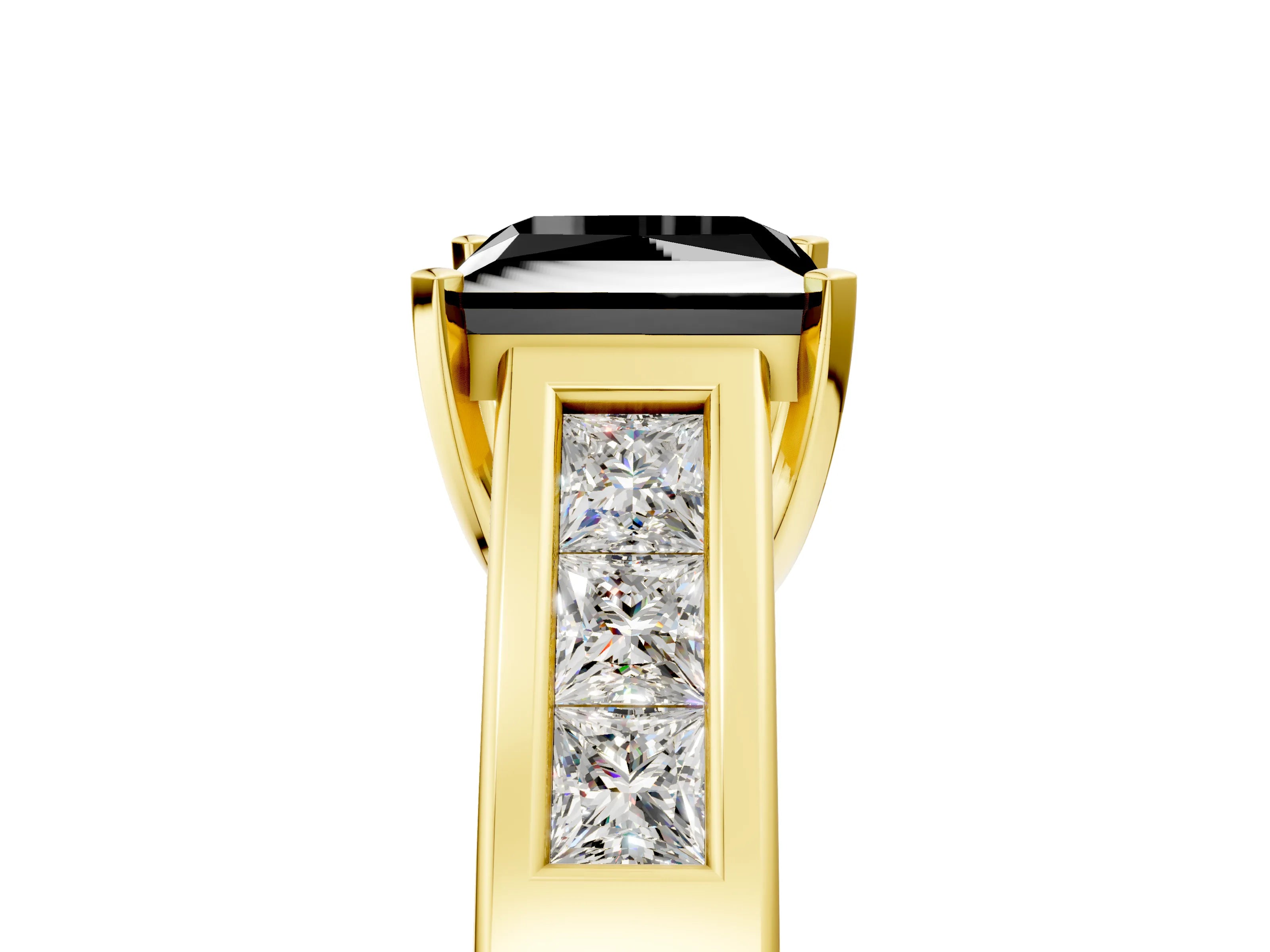 Yellow gold Fancy Black Princess Cut Cut Channel Set Solitaire Ring with Four-Prong Setting_5
