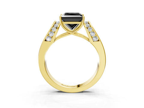 Yellow gold Fancy Black Princess Cut Cut Diamond Channel Set Solitaire Ring with Four-Prong Setting_3