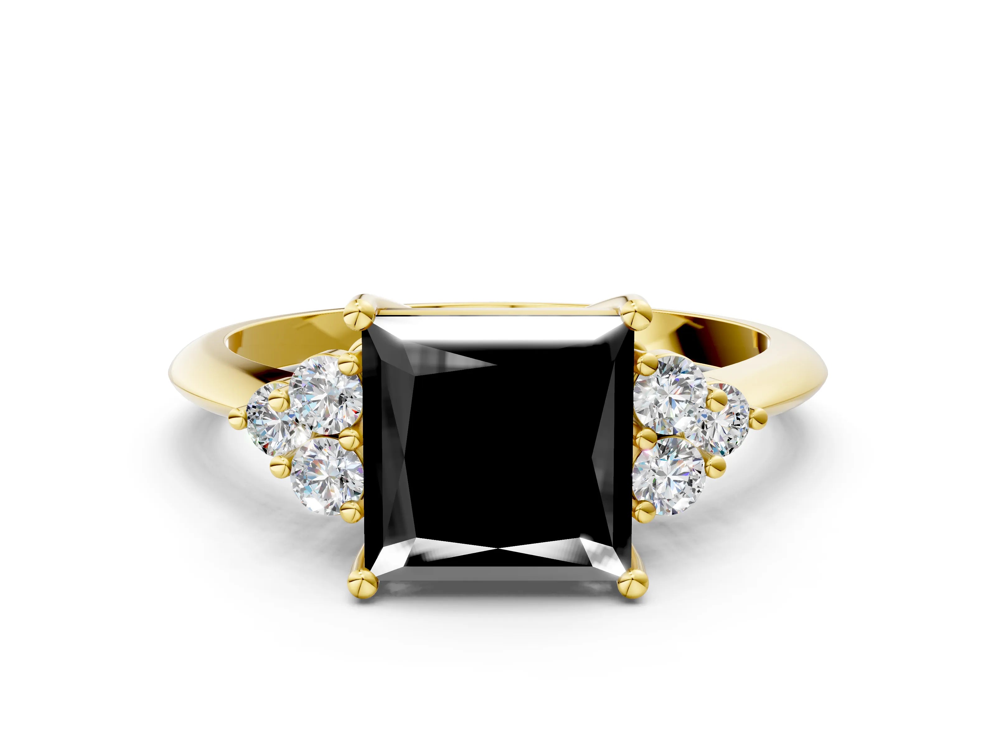 Yellow gold Fancy Black Princess Cut Cut Diamond Cluster Ring with Solitaire Band and Four-Prong Setting_12