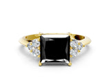 Yellow gold Fancy Black Princess Cut Cut Diamond Cluster Ring with Solitaire Band and Four-Prong Setting_12