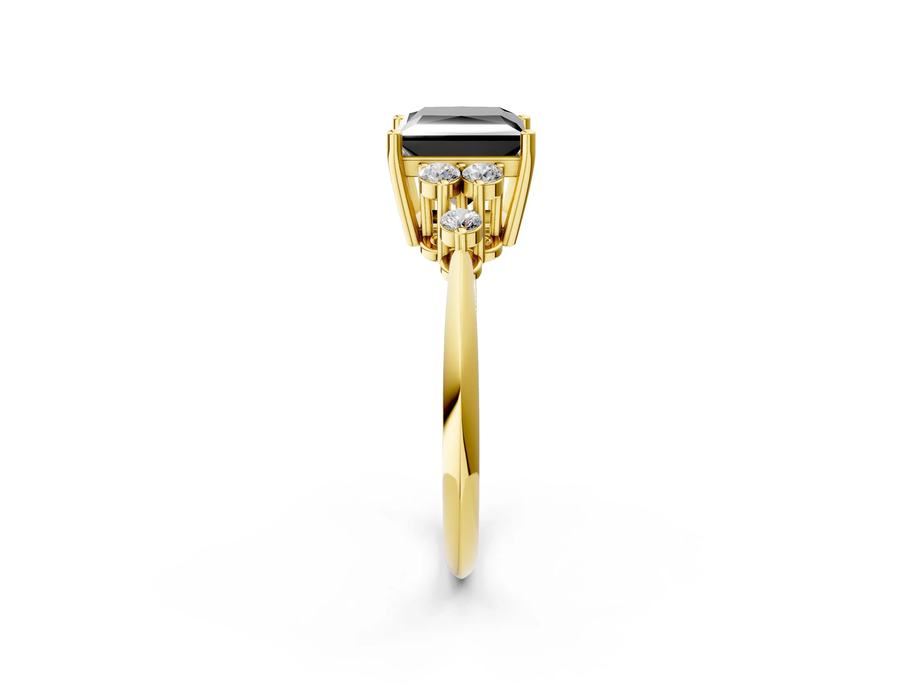 Yellow gold Fancy Black Princess Cut Cut Diamond Cluster Ring with Solitaire Band and Four-Prong Setting_14