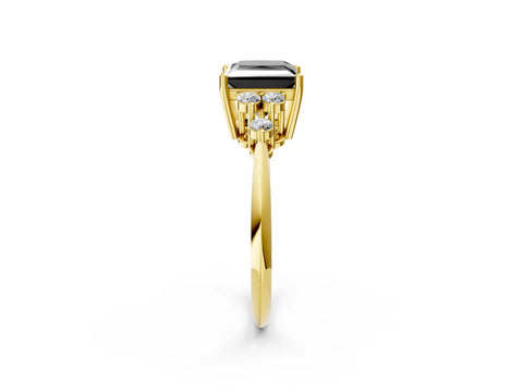 Yellow gold Fancy Black Princess Cut Cut Diamond Cluster Ring with Solitaire Band and Four-Prong Setting_14