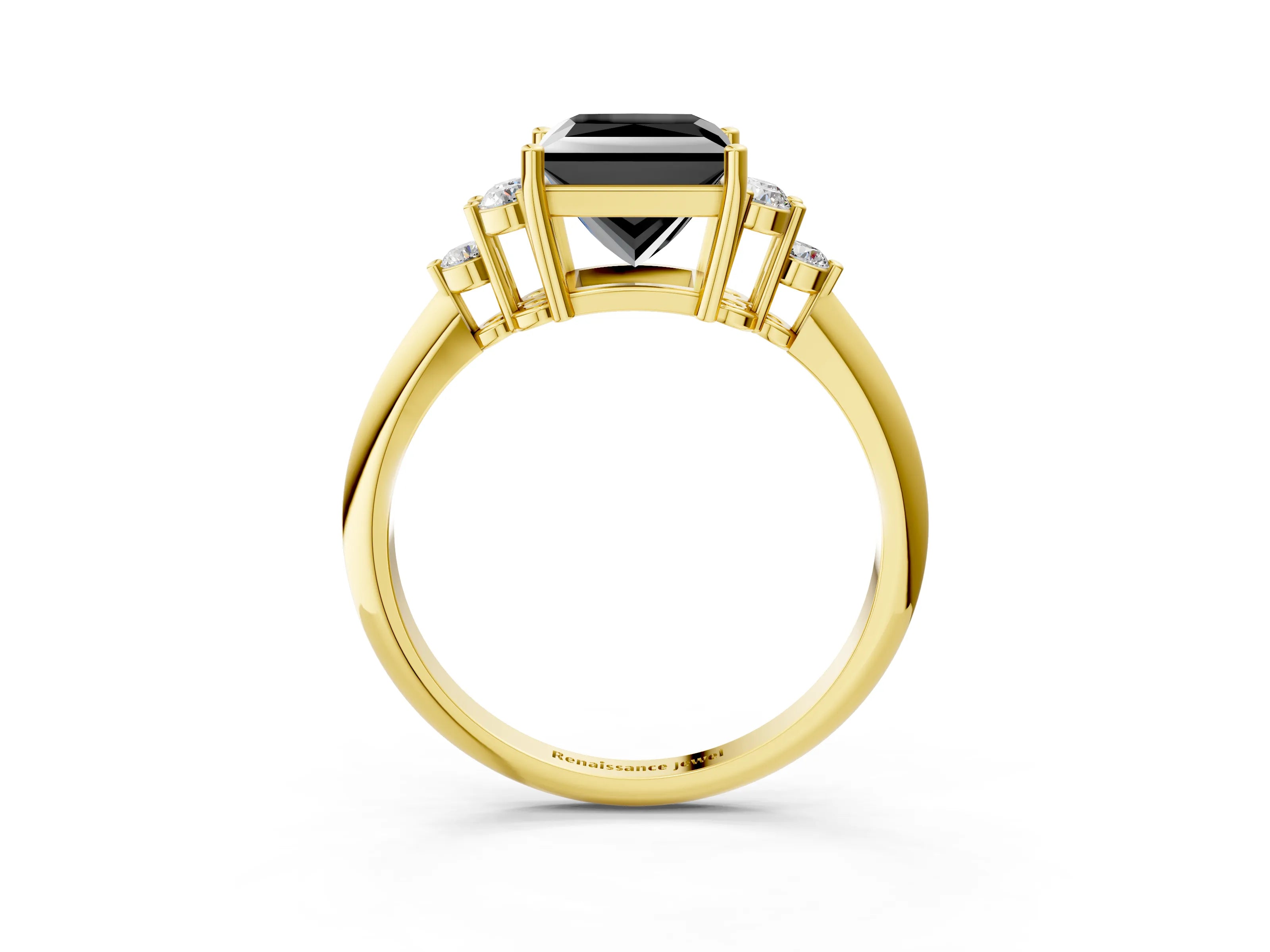 Yellow gold Fancy Black Princess Cut Cut Diamond Cluster Ring with Solitaire Band and Four-Prong Setting_15