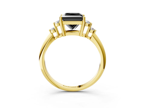 Yellow gold Fancy Black Princess Cut Cut Diamond Cluster Ring with Solitaire Band and Four-Prong Setting_15