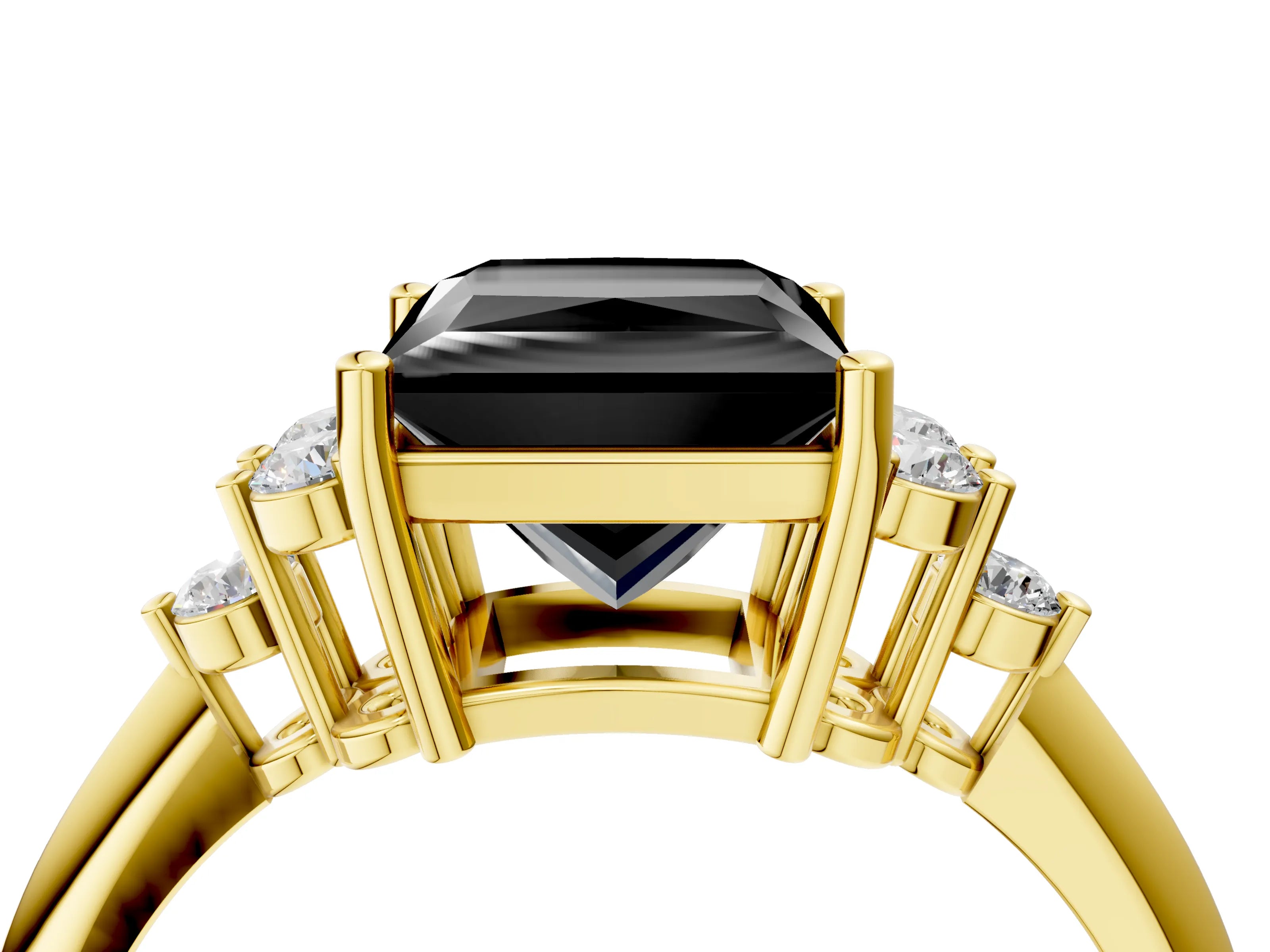 Yellow gold Fancy Black Princess Cut Cut Diamond Cluster Ring with Solitaire Band and Four-Prong Setting_16
