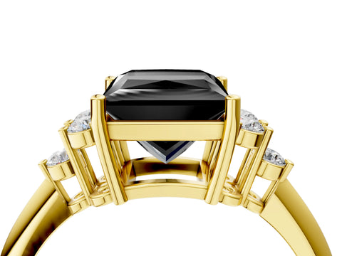 Yellow gold Fancy Black Princess Cut Cut Diamond Cluster Ring with Solitaire Band and Four-Prong Setting_16