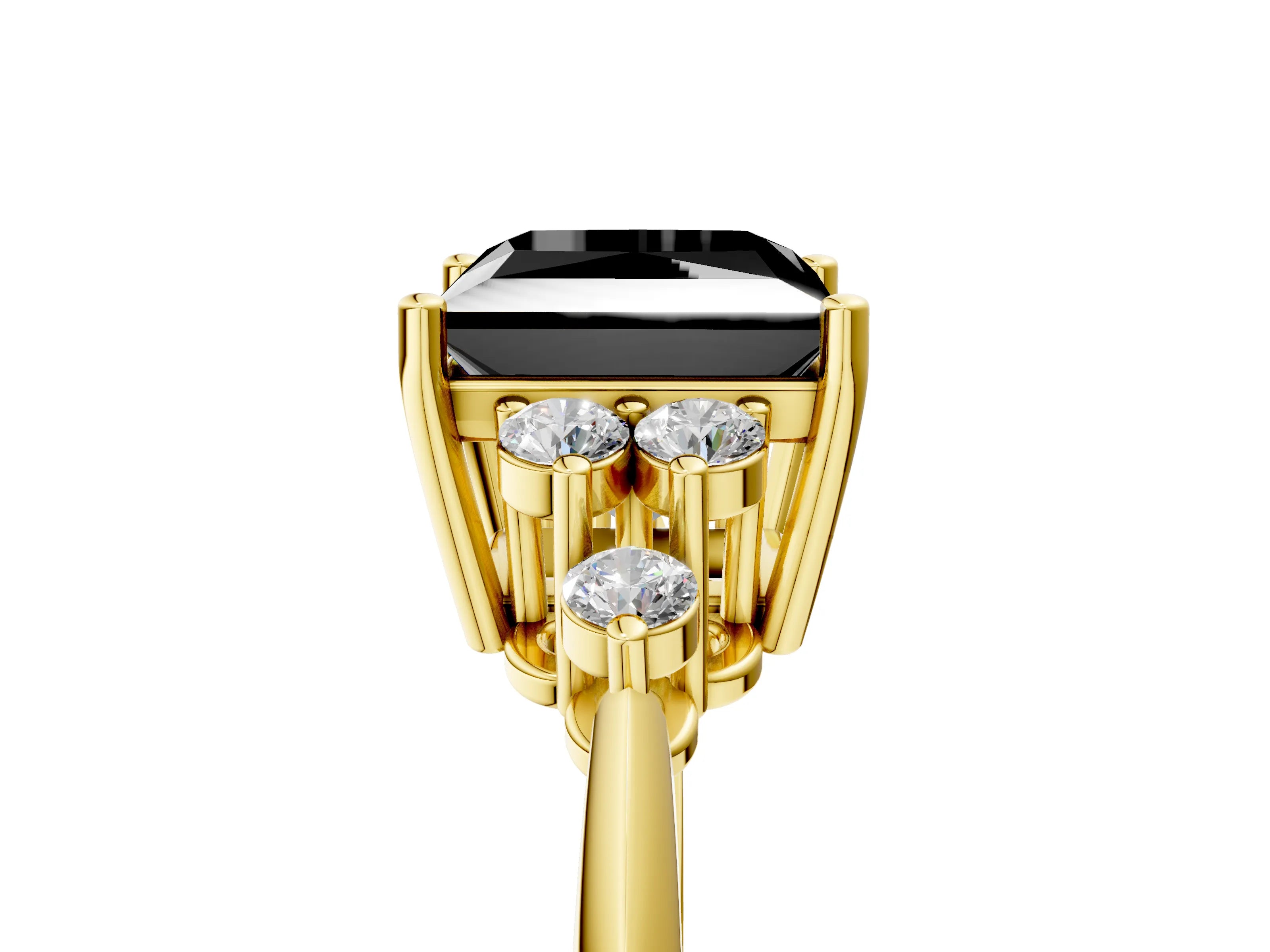 Yellow gold Fancy Black Princess Cut Cut Diamond Cluster Ring with Solitaire Band and Four-Prong Setting_17