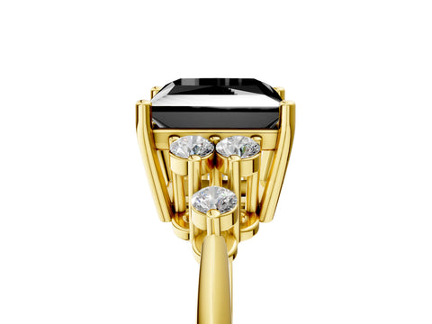 Yellow gold Fancy Black Princess Cut Cut Diamond Cluster Ring with Solitaire Band and Four-Prong Setting_17