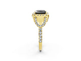 Yellow gold Fancy Black Princess Cut Cut Diamond Halo Engagement Ring with Open Split Pavé Band_2