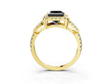 Yellow gold Fancy Black Princess Cut Cut Diamond Halo Engagement Ring with Open Split Pavé Band_3