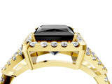 Yellow gold Fancy Black Princess Cut Cut Diamond Halo Engagement Ring with Open Split Pavé Band_4