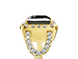 Yellow gold Fancy Black Princess Cut Cut Diamond Halo Engagement Ring with Open Split Pavé Band_5