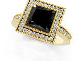 Yellow gold Fancy Black Princess Cut-Cut Diamond Halo Engagement Ring with Pave Band and Prong Setting_1