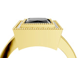 Yellow gold Fancy Black Princess Cut-Cut Diamond Halo Engagement Ring with Pave Band and Prong Setting_4