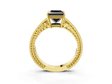 Yellow gold Fancy Black Princess Cut Cut Diamond Milgrain Pave Band Four-Prong Setting Ring_6