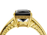 Yellow gold Fancy Black Princess Cut Cut Diamond Milgrain Pave Band Four-Prong Setting Ring_7