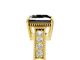 Yellow gold Fancy Black Princess Cut Cut Diamond Milgrain Pave Band Four-Prong Setting Ring_8