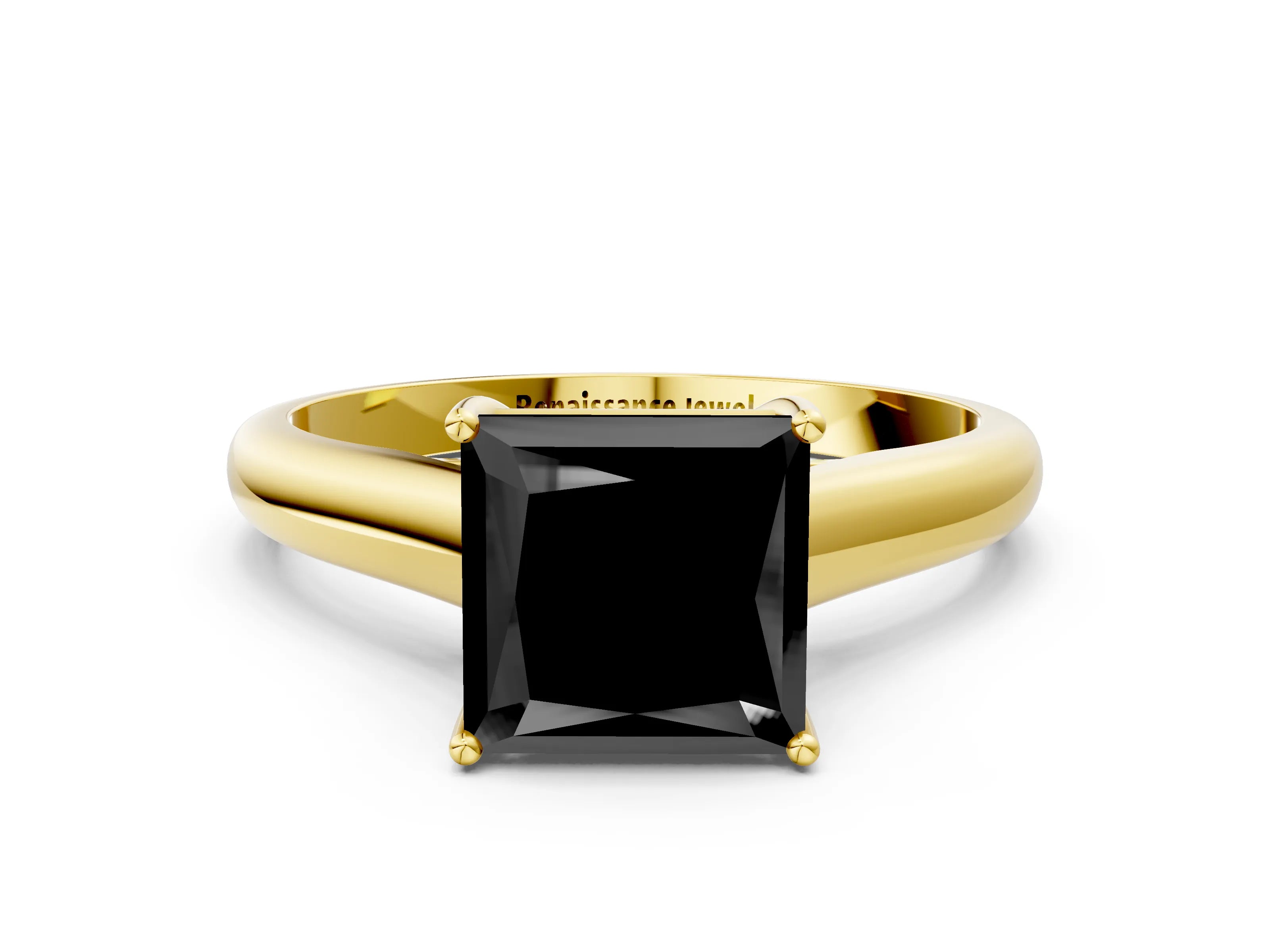 Yellow gold Fancy Black Princess Cut Cut Diamond Solitaire Engagement Ring with Tapered Plain Band and Four-Prong Setting