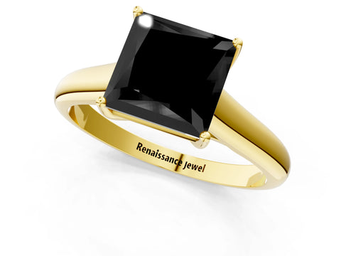 Yellow gold Fancy Black Princess Cut Cut Diamond Solitaire Engagement Ring with Tapered Plain Band and Four-Prong Setting_1