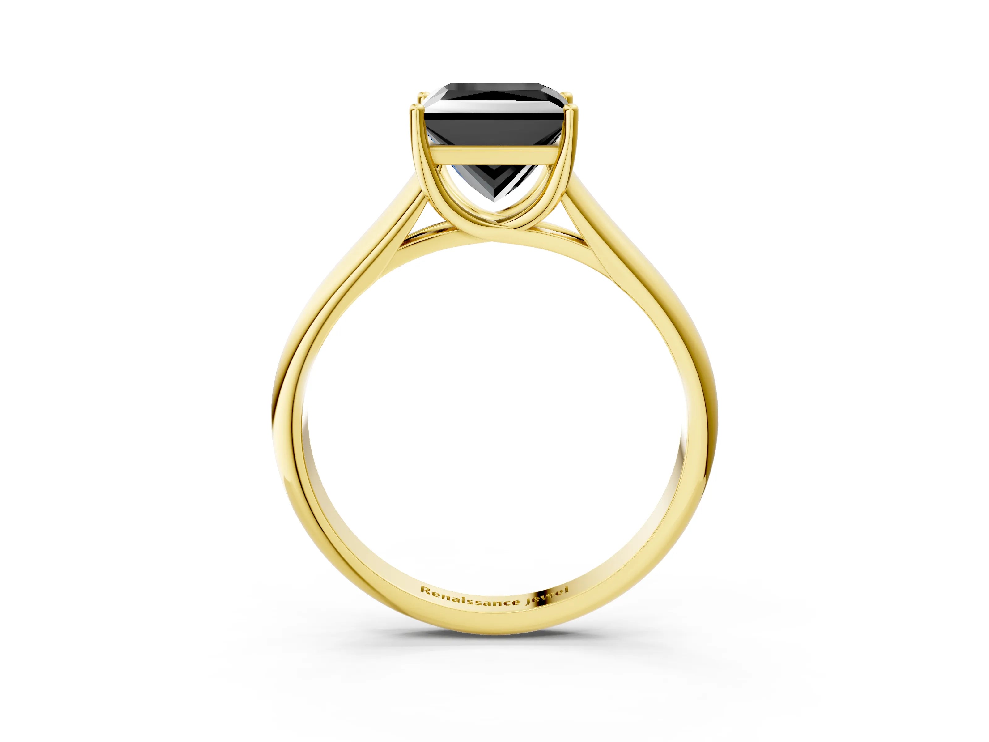 Yellow gold Fancy Black Princess Cut Cut Diamond Solitaire Engagement Ring with Tapered Plain Band and Four-Prong Setting_3