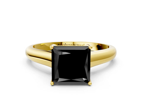 Yellow gold Fancy Black Princess Cut Cut Diamond Solitaire Engagement Ring with Tapered Plain Band and Four-Prong Setting