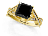 Yellow gold Fancy Black Princess Cut Cut Diamond Twisted Band with Milgrain Pave Setting and Four-Prong Setting_1