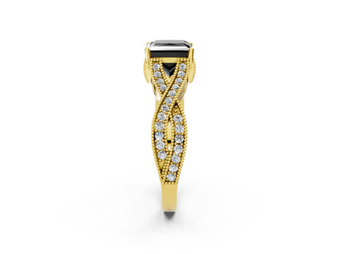 Yellow gold Fancy Black Princess Cut Cut Diamond Twisted Band with Milgrain Pave Setting and Four-Prong Setting_2