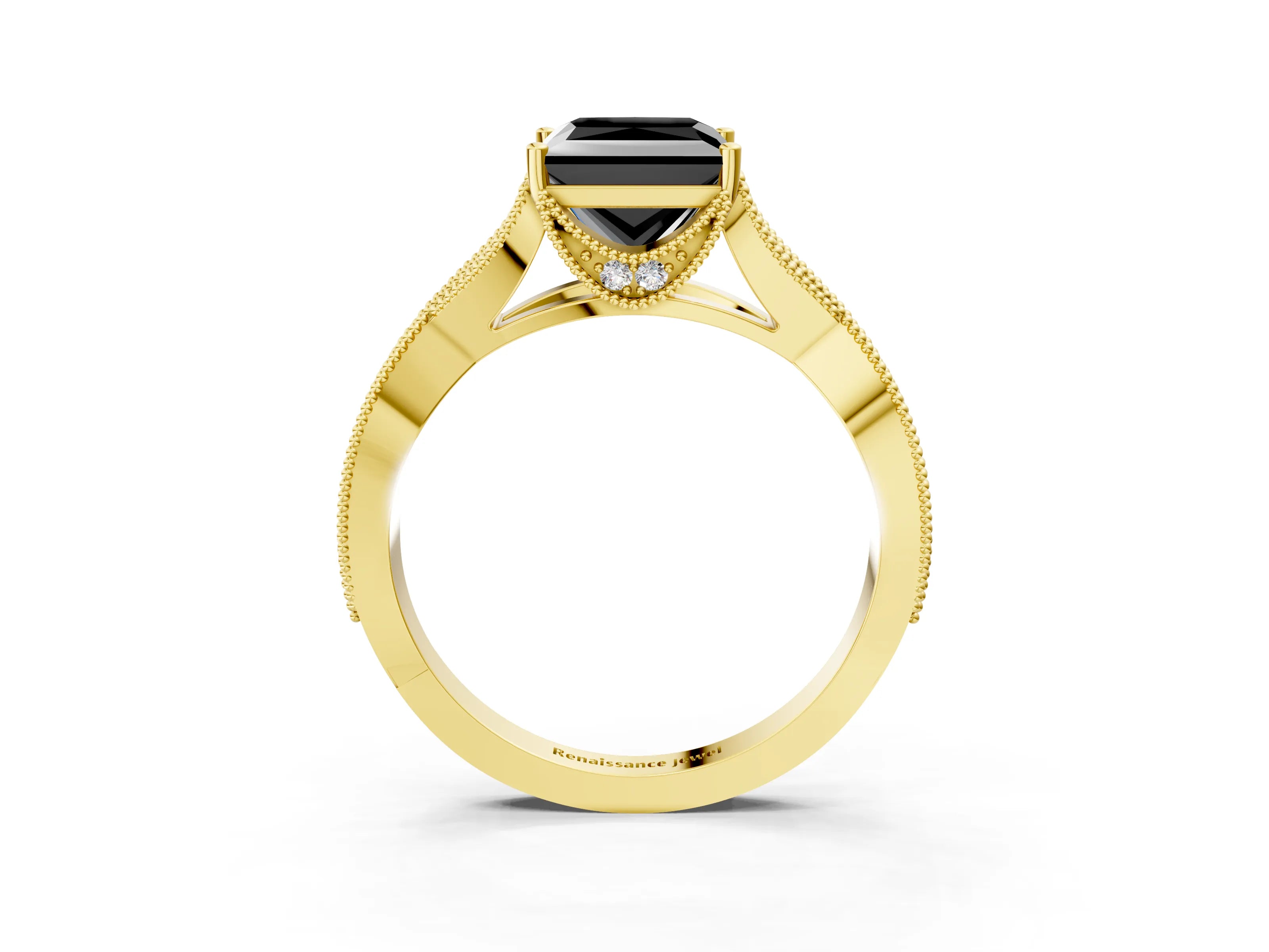 Yellow gold Fancy Black Princess Cut Cut Diamond Twisted Band with Milgrain Pave Setting and Four-Prong Setting_3