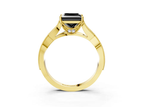Yellow gold Fancy Black Princess Cut Cut Diamond Twisted Band with Milgrain Pave Setting and Four-Prong Setting_3