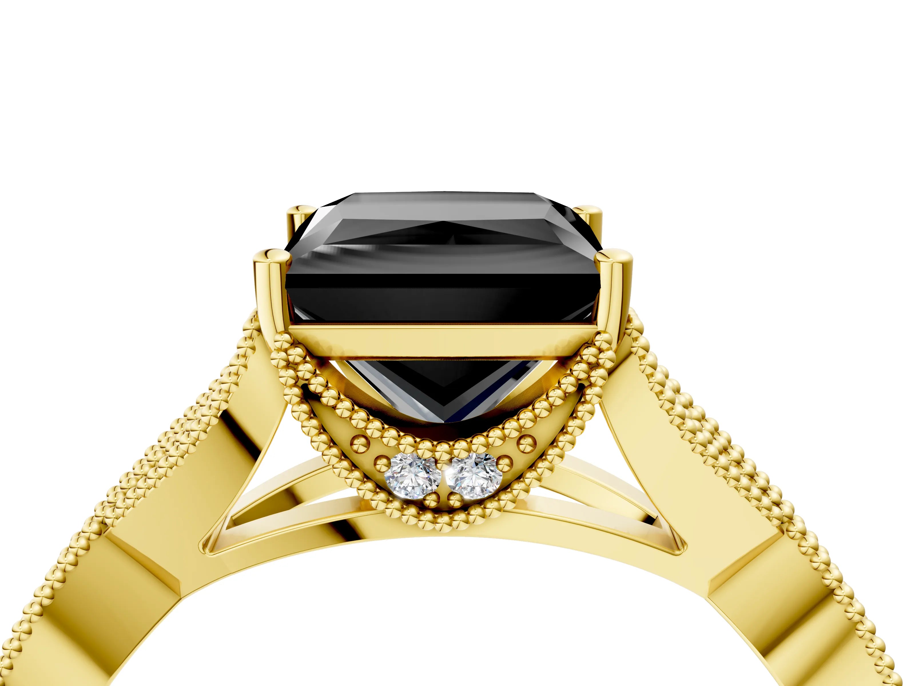 Yellow gold Fancy Black Princess Cut Cut Diamond Twisted Band with Milgrain Pave Setting and Four-Prong Setting_4