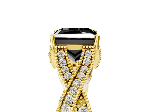 Yellow gold Fancy Black Princess Cut Cut Diamond Twisted Band with Milgrain Pave Setting and Four-Prong Setting_5