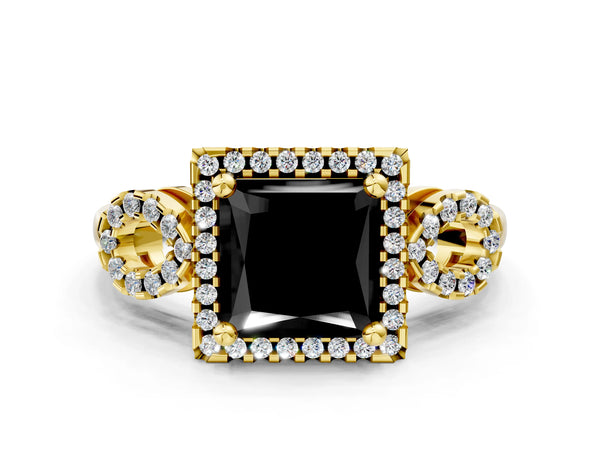 Yellow Gold Princess Cut Pave Infinity Halo Engagement Ring Setting for Black Center