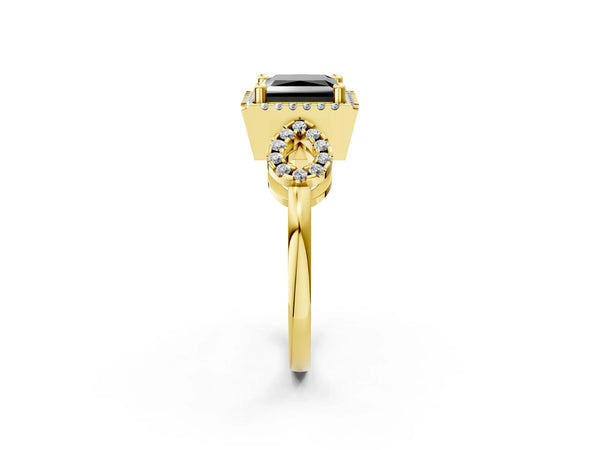 Yellow Gold Princess Cut Pave Infinity Halo Engagement Ring Setting for Black Center