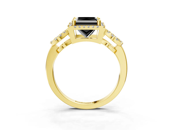 Yellow Gold Princess Cut Pave Infinity Halo Engagement Ring Setting for Black Center