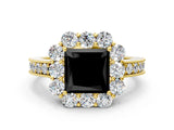 Yellow gold Fancy Black Princess Cut Cut Halo Diamond Pavé Engagement Ring with Milgrain Detailing