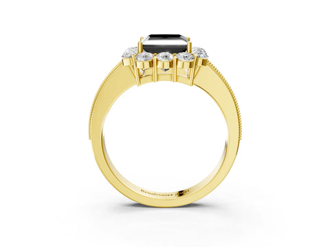 Yellow gold Fancy Black Princess Cut Cut Halo Diamond Pavé Engagement Ring with Milgrain Detailing_3