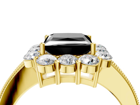 Yellow gold Fancy Black Princess Cut Cut Halo Diamond Pavé Engagement Ring with Milgrain Detailing_4